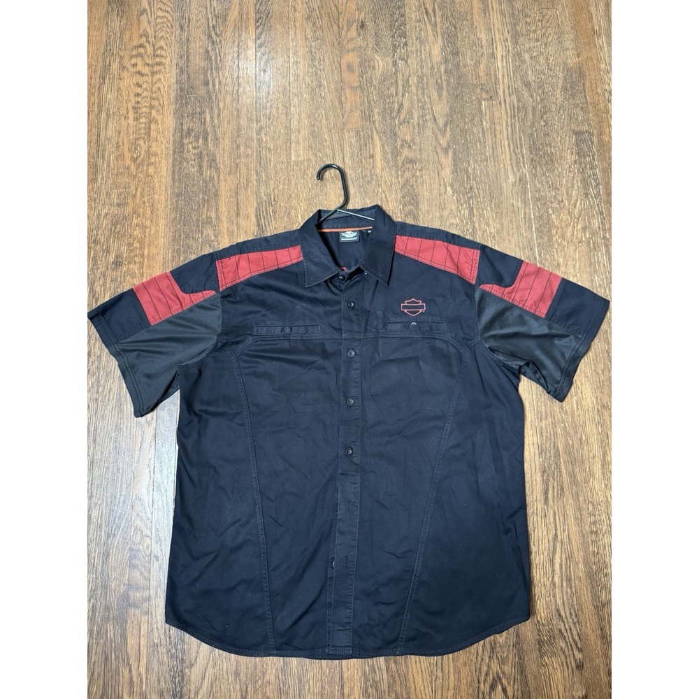 Harley Davidson Mens 2XL Performance Vented Colorblock Shirt Black Red Mesh